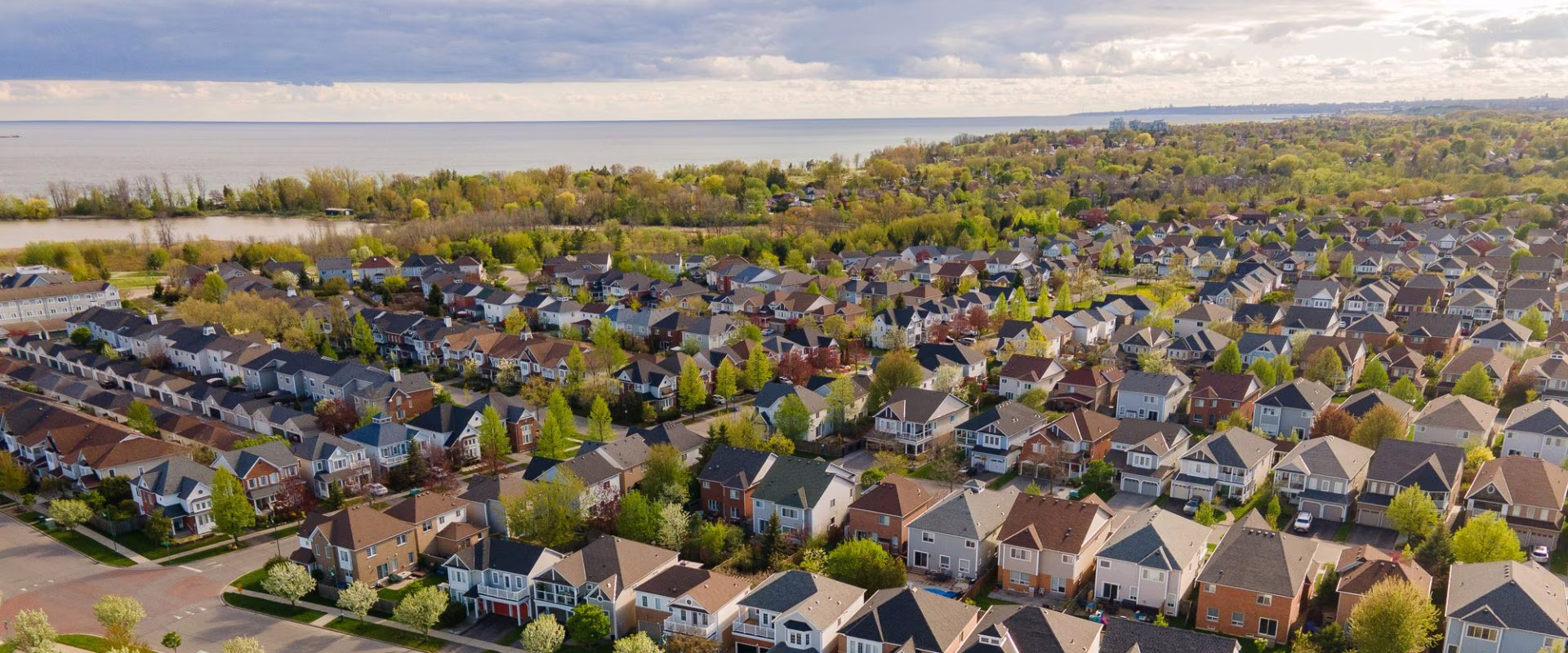 Aerial view of the Ajax Lakeside neighbourhood along the shore of Lake Ontario, where The Gordon Brothers live and work
