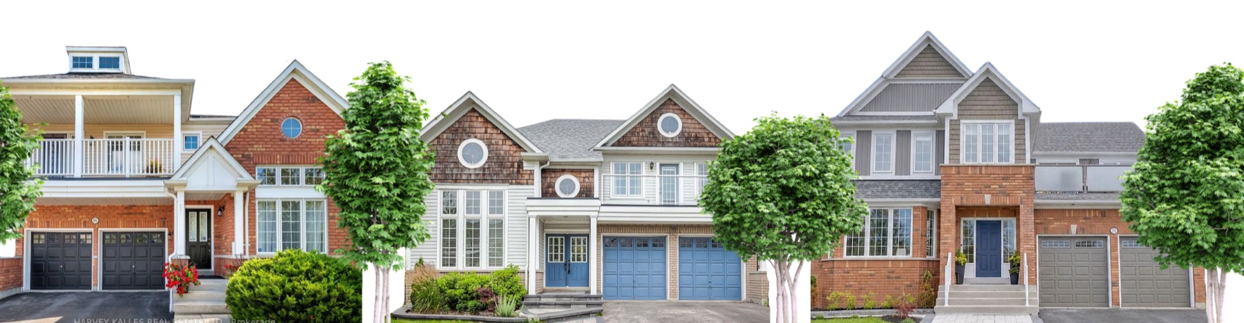 Cedar-shingle lakeside homes in South Ajax, representative of the communities The Gordon Brothers Team serves