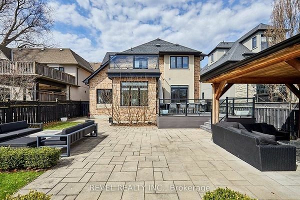 Aerial view of 475 Poplar Avenue, Ajax showing the house, pavilion and pool on a deep 50 by 200 foot lot
